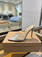 GIANVITO ROSSI 26S POINTED-TOE HIGH-HEEL SANDALS 105 MM IN SILVER GLITTER FABRIC