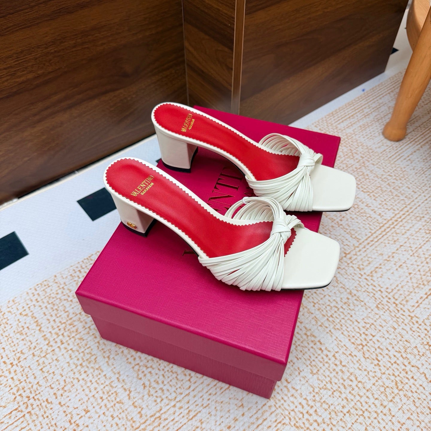 VALENTINO 26S BLOCK-HEEL SANDALS 65 MM IN CREAM WHITE CALFSKIN