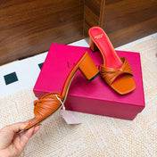 VALENTINO 26S BLOCK-HEEL SANDALS 65 MM IN ORANGE CALFSKIN