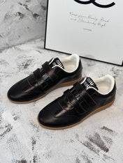 RETRO SNEAKERS WITH RIPTAPE STRAPS IN BLACK LAMBSKIN KNITTED PATTERN