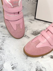 RETRO SNEAKERS WITH RIPTAPE STRAPS IN PINK LAMBSKIN MIX SUEDE