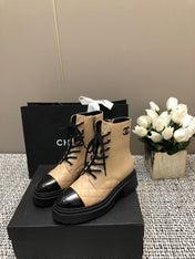 SHORT BOOTS  BEIGE CREAM MIX BLACK SUEDE LAMBSKIN