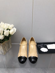 MARY JANE BEIGE CREAM MIX BLACK LAMBSKIN ATTACH METAL