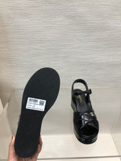 WEDGE SANDALS IN BLACK CALFSKIN