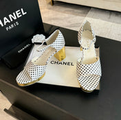 Platform Peep-Toe Sandals White/Black Caro Lambskin
