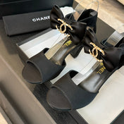 HIGH SANDAL OPEN TOE IN BLACK SATIN