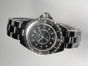 J12 Date Quartz Black Ceramic Diamond Numerals Black Dial