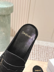 YSL 25S LOAFER MULE IN BLACK SUEDE