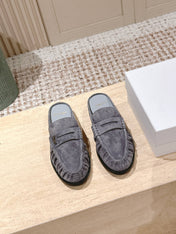 YSL 25S LOAFER MULE IN GRAY SUEDE