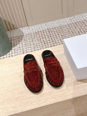 YSL 25S LOAFER MULE IN DARK BRICK RED SUEDE