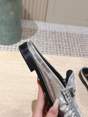 YSL 25S LOAFER MULE IN SILVER CALFSKIN