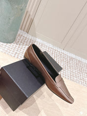 YSL 25S SAINT LAURENT POPPY BALLET FLATS IN TAUPE BROWN SILK