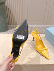 PRADA 26S POINTED-TOE SLINGBACK HEELS 85MM IN GOLDEN YELLOW CROC-EMBOSSED CALFSKIN