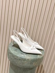 PRADA 26S POINTED-TOE SLINGBACK HEELS 75MM IN WHITE PATENT CALFSKIN