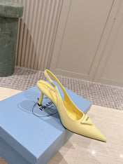 PRADA 26S POINTED-TOE SLINGBACK HEELS 75MM IN PASTEL YELLOW SHINY CALFSKIN