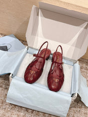 PRADA 26S SLINGBACK SANDALS 40MM IN DARK RED CALFSKIN WITH LOGO