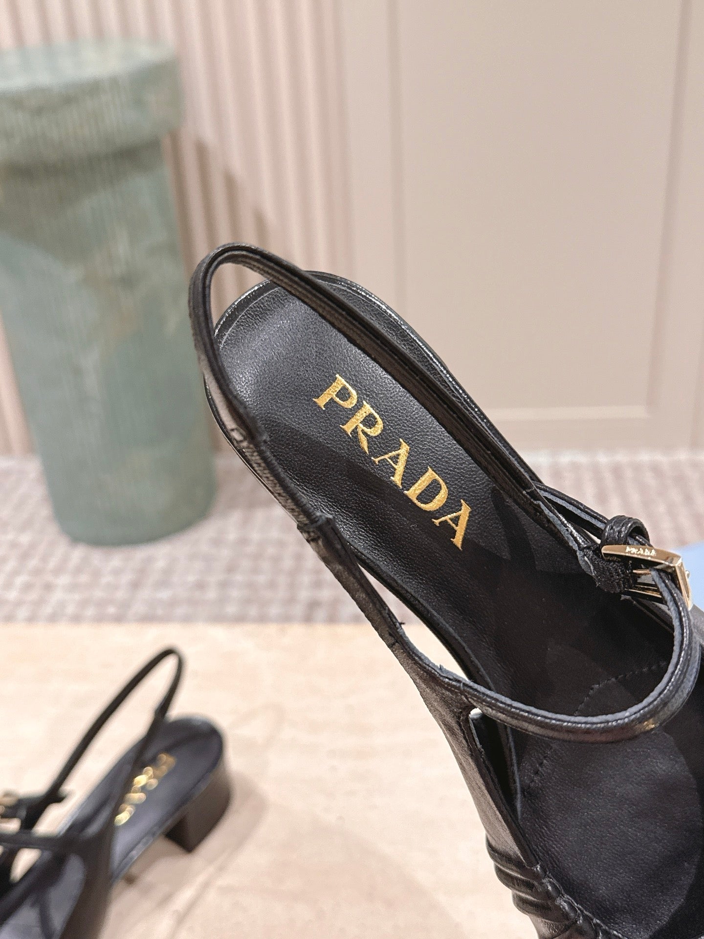 PRADA 26S SLINGBACK SANDALS 40MM IN BLACK CALFSKIN WITH LOGO