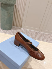 PRADA 26S MARY JANE 40MM IN CARAMEL BROWN CALFSKIN WITH LOGO