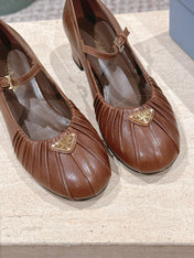 PRADA 26S MARY JANE 40MM IN CARAMEL BROWN CALFSKIN WITH LOGO