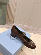 PRADA 26S MARY JANE 40MM IN DARK BROWN CALFSKIN WITH LOGO