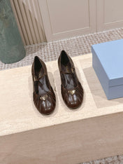 PRADA 26S MARY JANE 40MM IN DARK BROWN CALFSKIN WITH LOGO