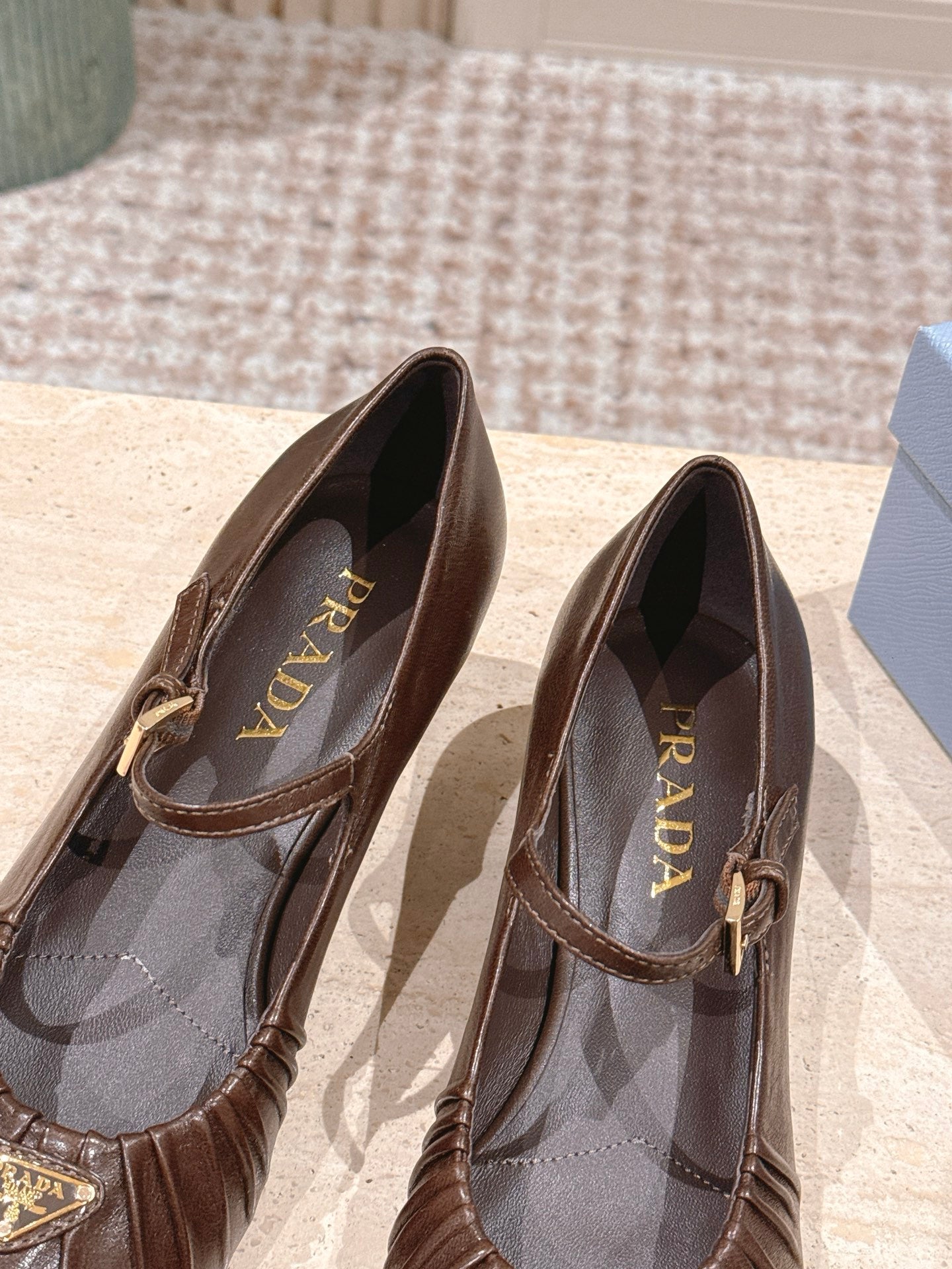 PRADA 26S MARY JANE 40MM IN DARK BROWN CALFSKIN WITH LOGO