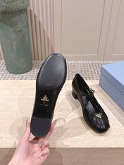 PRADA 26S MARY JANE 40MM IN BLACK CALFSKIN WITH LOGO