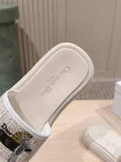 DIOR 26S SLIDE SANDALS IN WHITE LACE MONOGRAM EMBROIDERED CANVAS