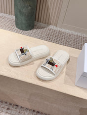 DIOR 26S SLIDE SANDALS IN BEIGE MONOGRAM EMBROIDERED CANVAS