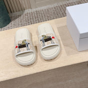 DIOR 26S SLIDE SANDALS IN BEIGE MONOGRAM EMBROIDERED CANVAS