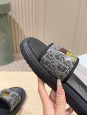 DIOR 26S SLIDE SANDALS IN GREY MONOGRAM EMBROIDERED CANVAS