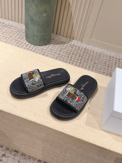 DIOR 26S SLIDE SANDALS IN GREY MONOGRAM EMBROIDERED CANVAS
