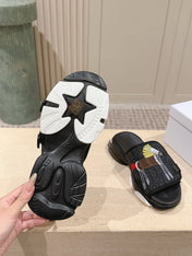 DIOR 26S DOUBLE STRAP SLIDE SANDALS IN BLACK MONOGRAM CANVAS