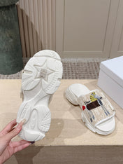DIOR 26S DOUBLE STRAP SLIDE SANDALS IN BEIGE MONOGRAM CANVAS