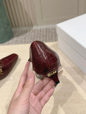 DIOR 26S MARY JANE KITTEN HEEL 40MM IN DARK RED CROCODILE EMBOSSED CALFSKIN