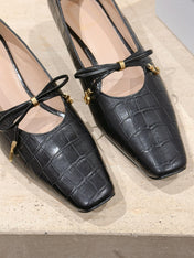 DIOR 26S MARY JANE KITTEN HEEL 40MM IN BLACK CROCODILE EMBOSSED CALFSKIN