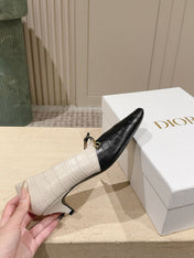DIOR 26S MARY JANE 40MM IN BLACK AND WHITE CROCODILE EMBOSSED CALFSKIN KITTEN HEELS