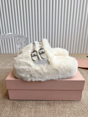 MULES IN WHITE RABBIT FUR SILVER HARDWARE