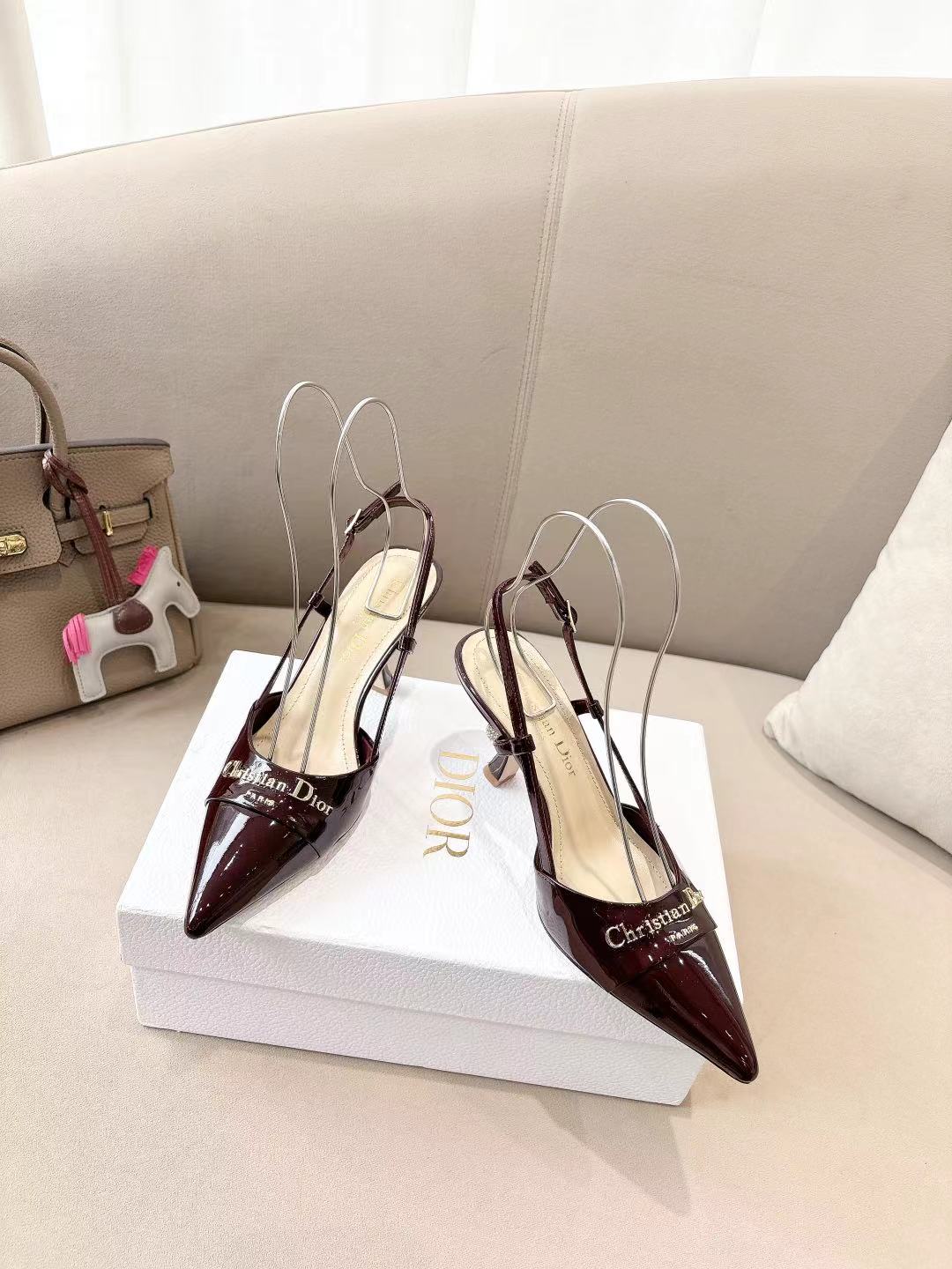 MY DD SLINGBACK PUMP 85MM IN BURGUNDY RED CALFSKIN