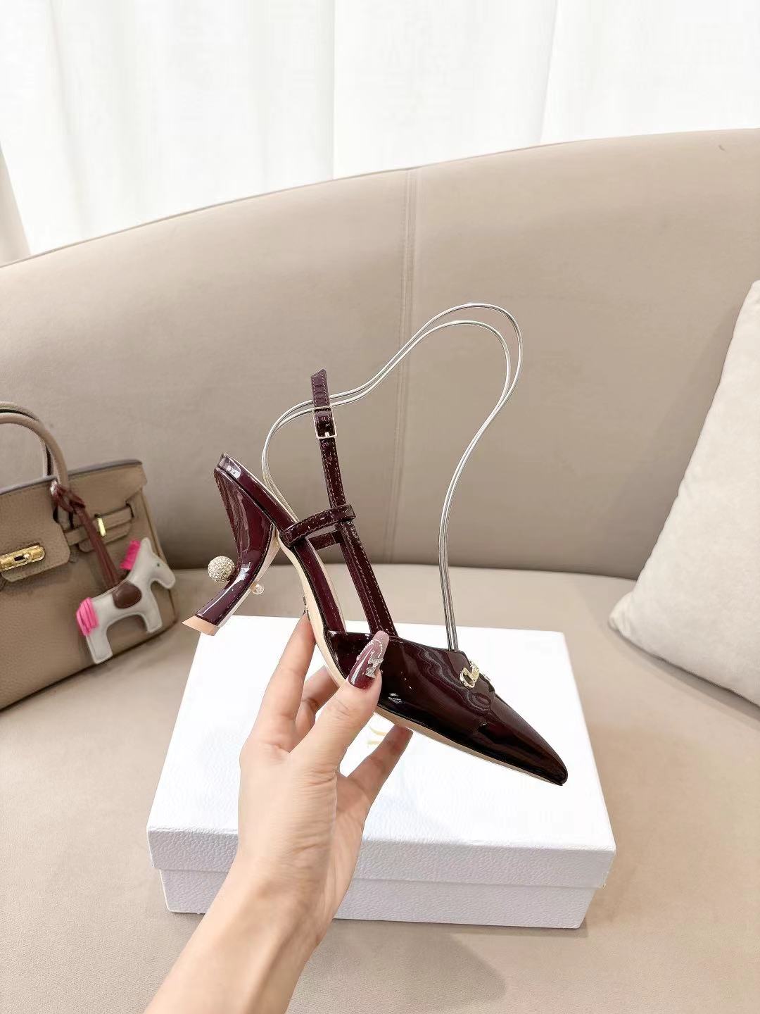 MY DD SLINGBACK PUMP 85MM IN BURGUNDY RED CALFSKIN
