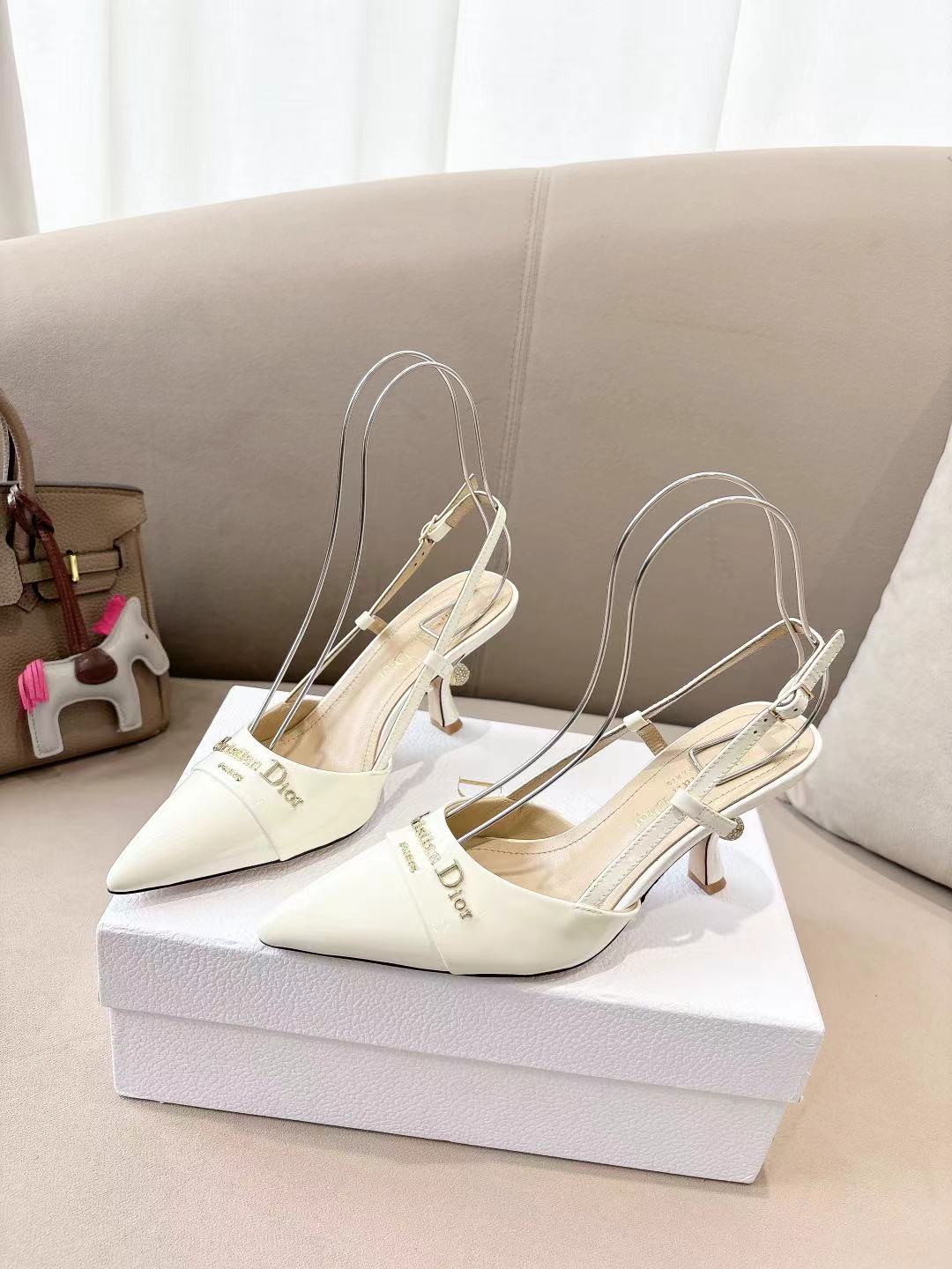 MY DD SLINGBACK PUMP 85MM IN WHITE CALFSKIN
