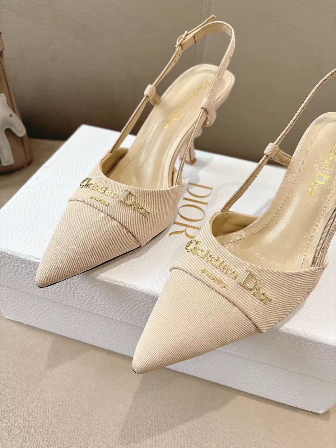 MY DD SLINGBACK PUMP 85MM IN BEIGE DENIM