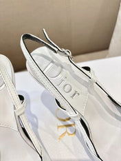 DIOR 26S SLINGBACK KITTEN HEEL PUMPS 85MM IN WHITE CALFSKIN STUDDED BOW STRAP