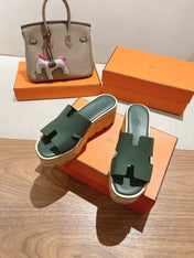 HM 25S HIGH WEDGE SANDALS IN DARK MOSS GREEN LAMBSKIN STYLE 32