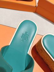 HM 25S HIGH WEDGE SANDALS IN PASTEL SEA GREEN LAMBSKIN STYLE 30