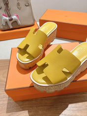 HM 25S HIGH WEDGE SANDALS IN DARK YELLOW LAMBSKIN STYLE 27