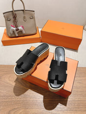 HM 25S HIGH WEDGE SANDALS IN BLACK LAMBSKIN STYLE 23