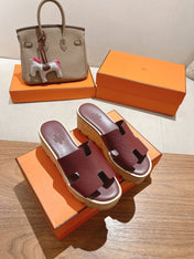 HM 25S HIGH WEDGE SANDALS IN RICH WINE RED LAMBSKIN STYLE 21