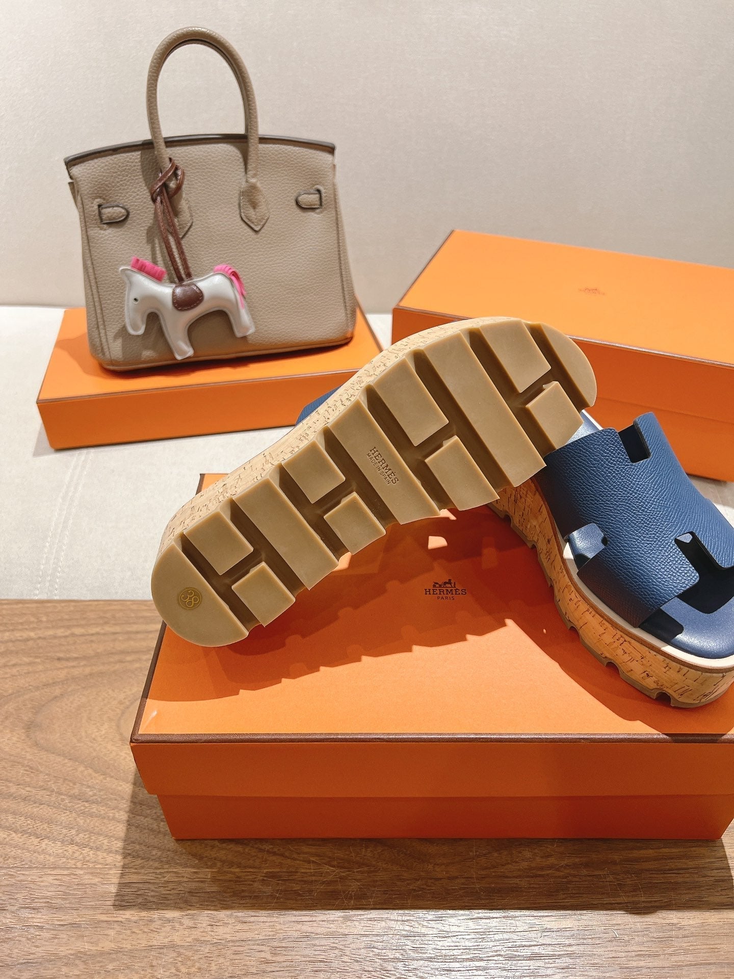 HM 25S HIGH WEDGE SANDALS IN DARK STEEL BLUE LAMBSKIN STYLE 18