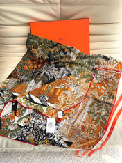 HERMES 26S SCARF 140 IN SILK AND CASHMERE 498307